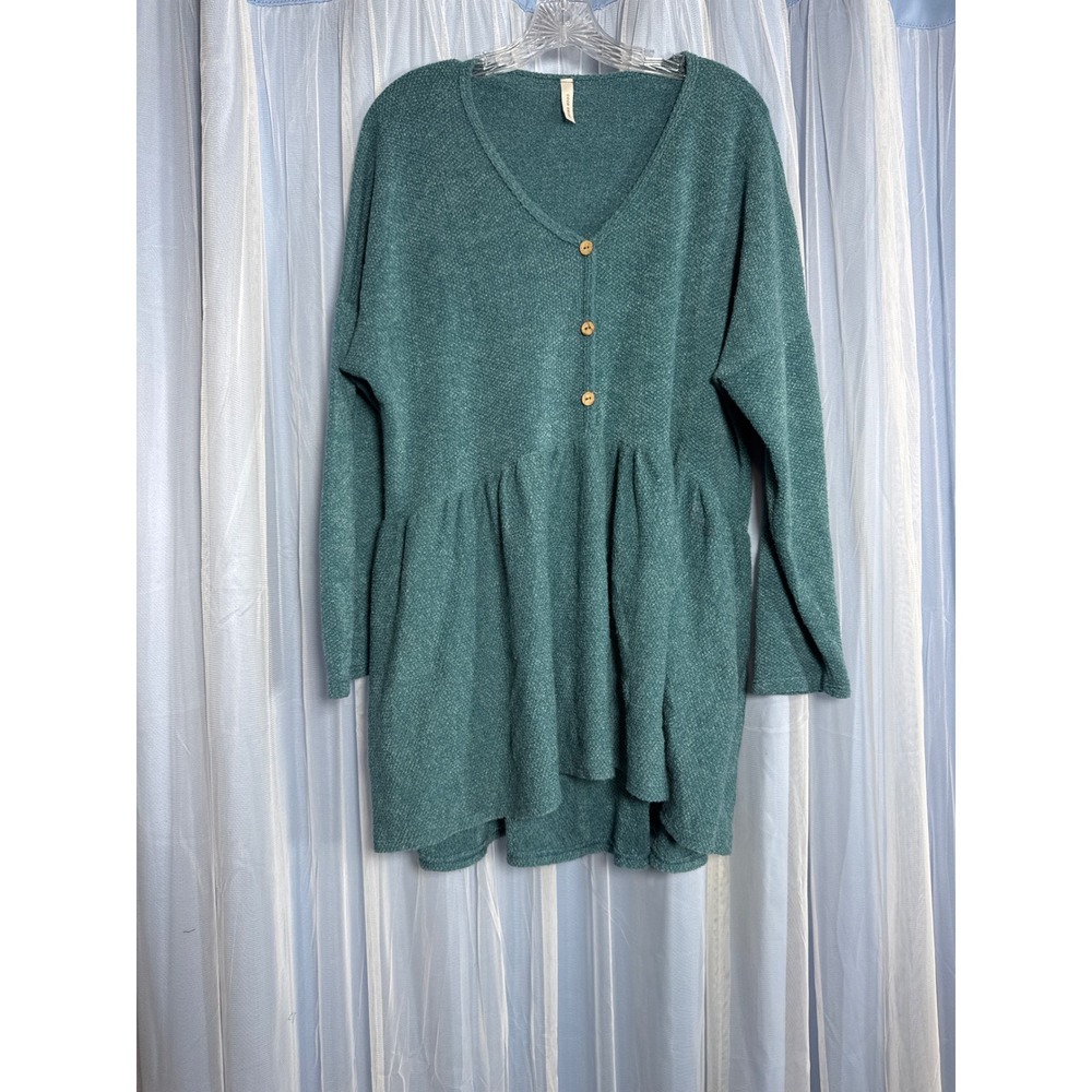 Coco Kelly Tunic Womens XL KT7377-P Teal Babydoll Button EUC